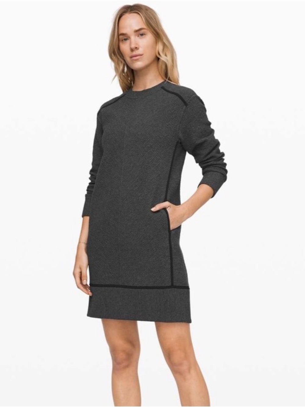 Lululemon Sz 8 On Repeat Charcoal Grey Textured Athleisure Dress